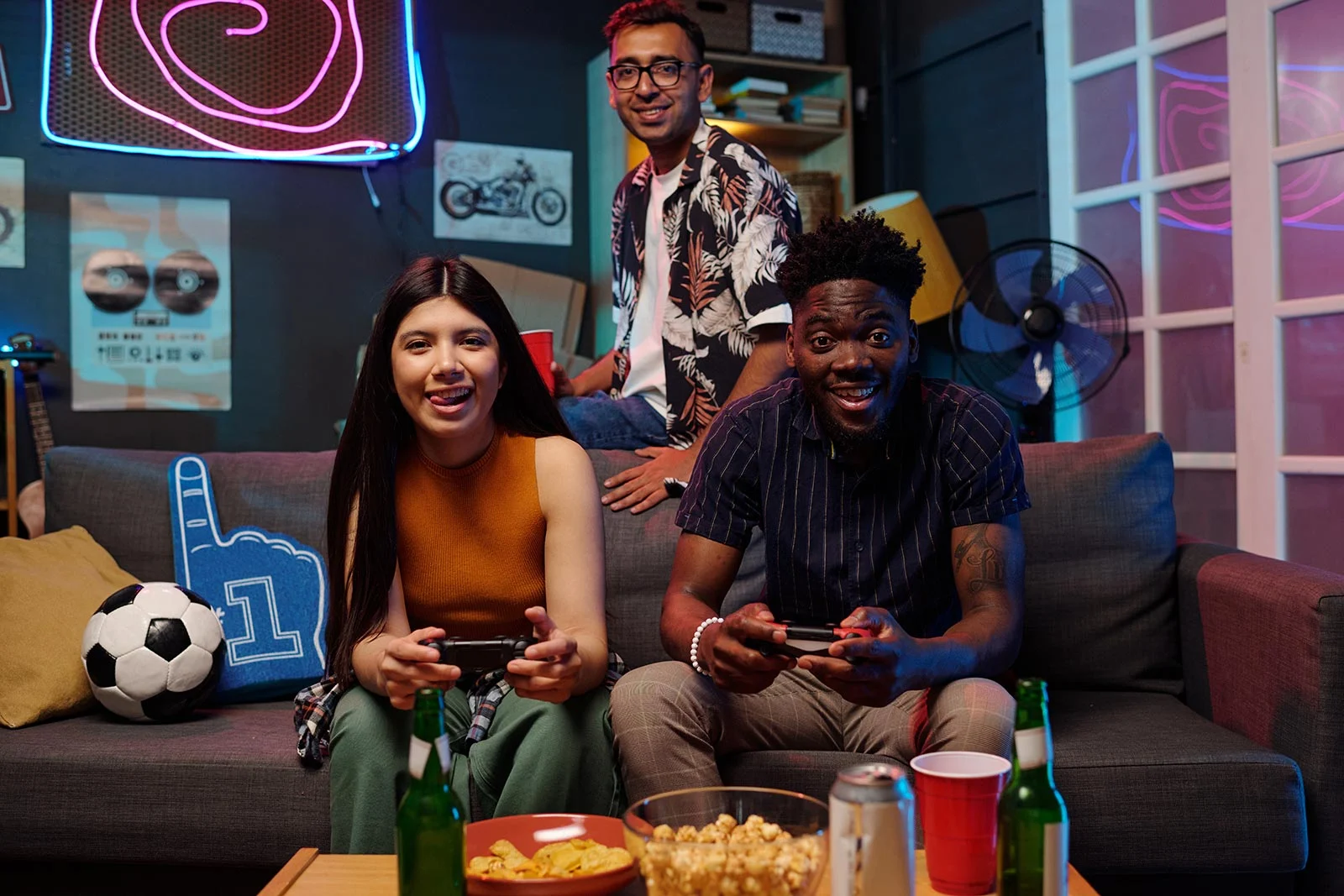 multiethnic young adults gaming