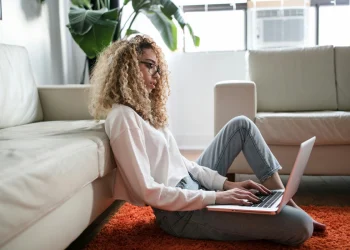 Woman working on laptop