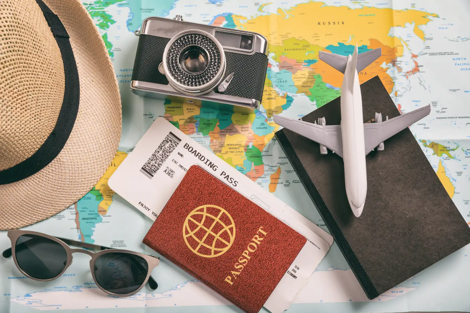 travel and vacation accessories top view