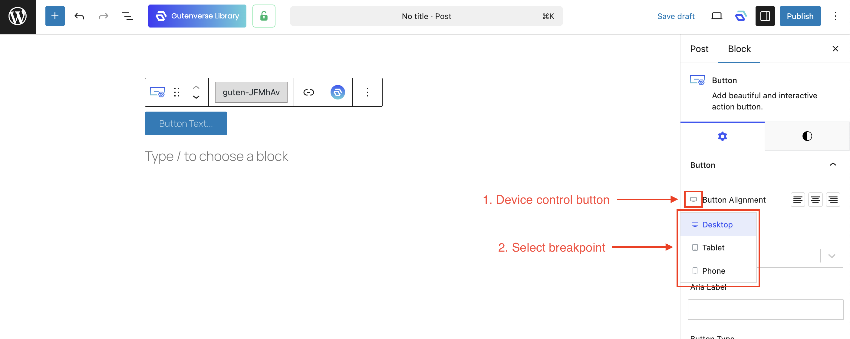 Select breakpoint from Device Control Button